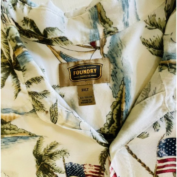 The Foundry Supply Co Hawaiian Shirt Aloha Style 3XLT Button Front Big Men Flags - Picture 4 of 6
